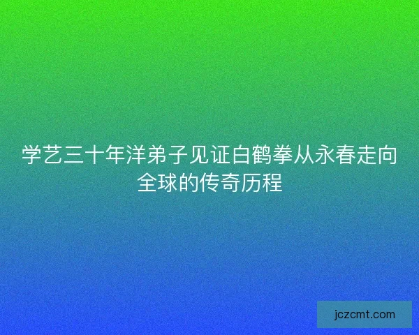 学艺三十年洋弟子见证白鹤拳从永春走向全球的传奇历程